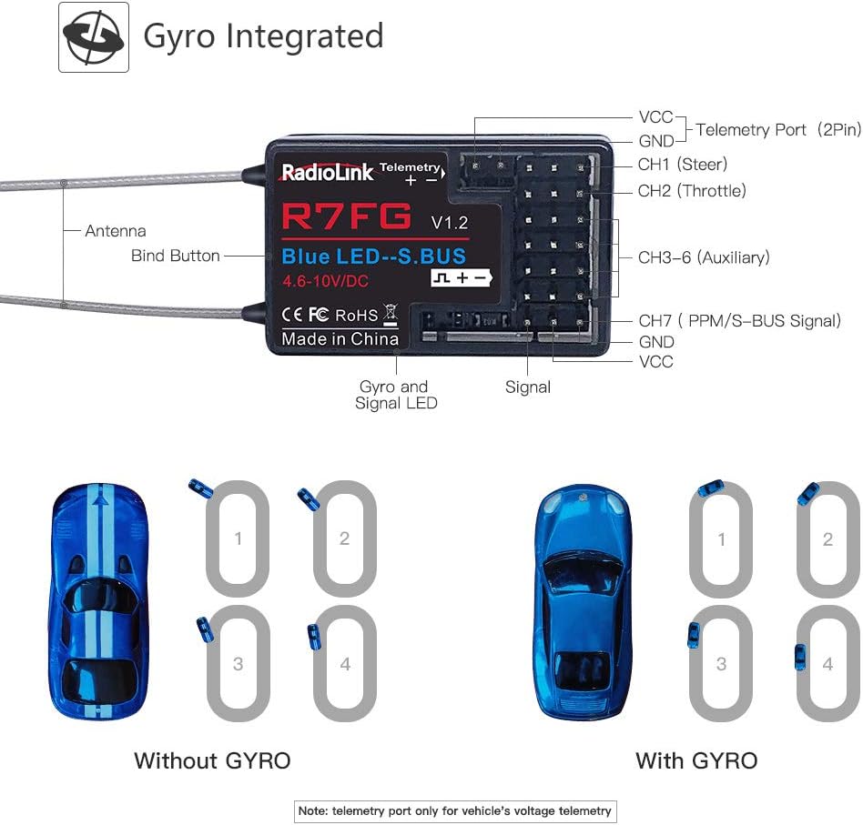 6CH RC Transmitter and Receiver 2.4g Gyro Telemetry Remote Controller X75859