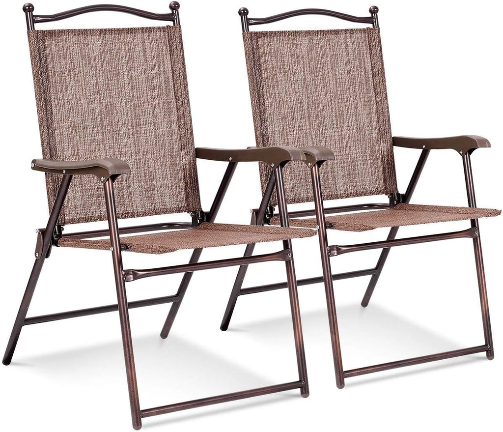 Set of 2 Brown Folding Sling Chairs with Armrest H558