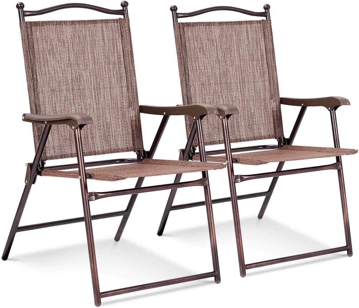 Set of 2 Brown Folding Sling Chairs with Armrest H558