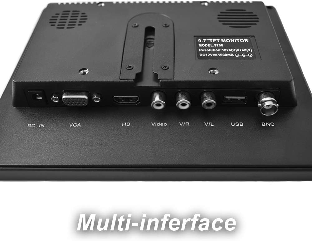 9.7 CCTV Monitor IPS HD LCD Screen 1024x768 with VGA HDMI AV BNC USB Ports Built-in Speaker Q384