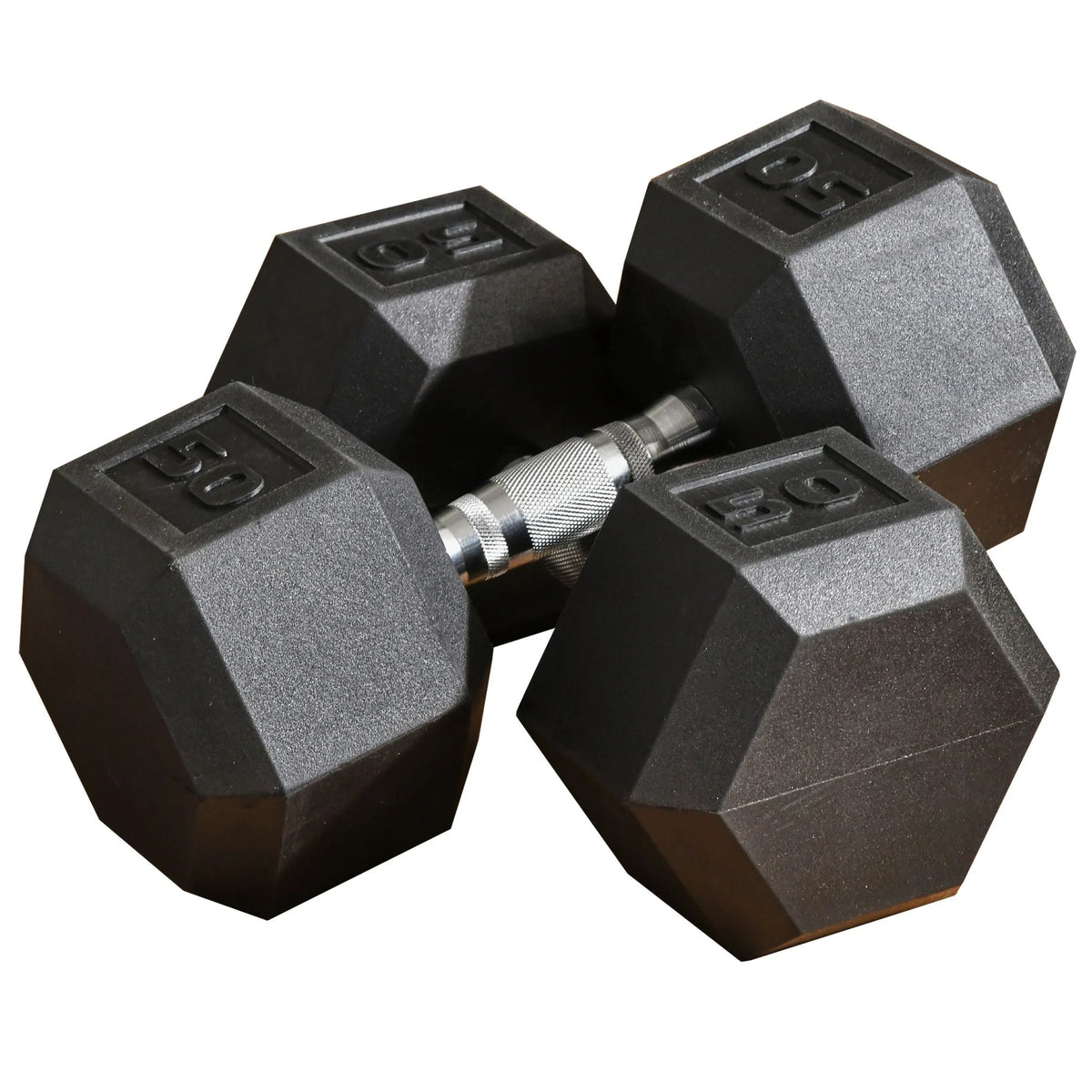 24 Lbs. Total Black Hex Rubber Dumbbells Set with Metal Handles Y10707