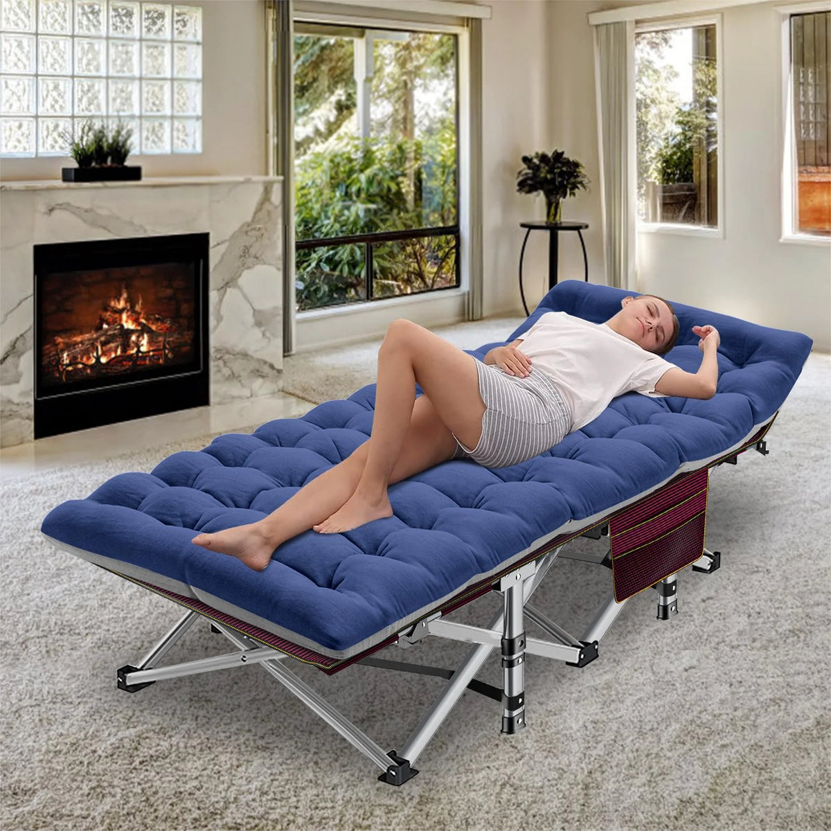 75'' Portable Folding Camping Cot with Mattress and Carry Bag T372