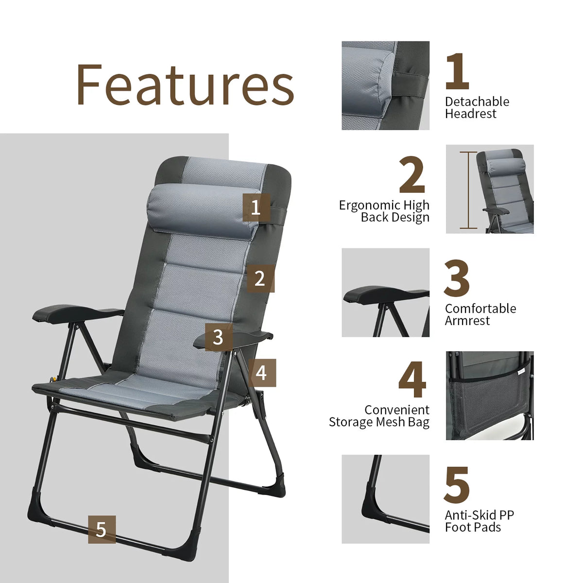 4 PCS Gray Patio Folding Chair Ottoman Set E141125