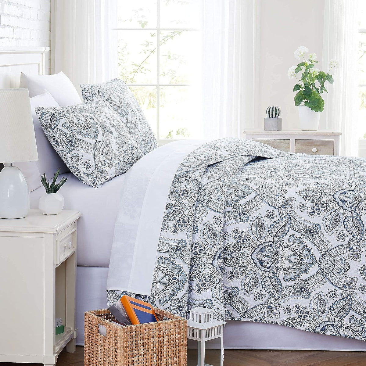 Oversized Quilt Cover Set with 1 Quilt Set and 2 Shams, Full / Queen, Blue Z193
