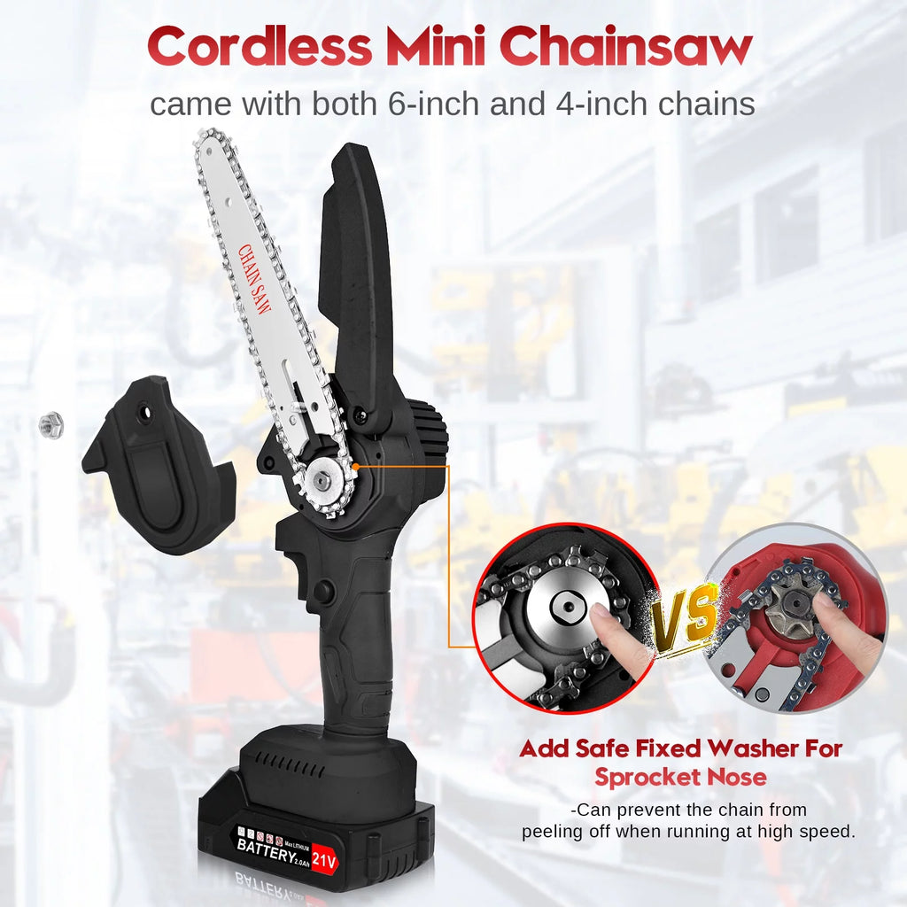 6 inch Cordless Mini Chainsaw with 2 Battery 2 Chain M9362