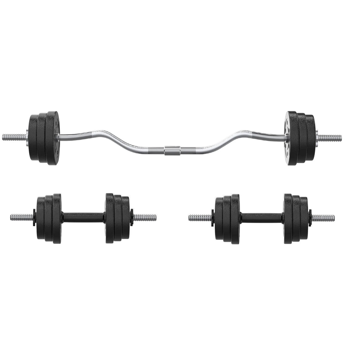 2 in 1 Adjustable Dumbbell Set with Connecting Rod Black S69665