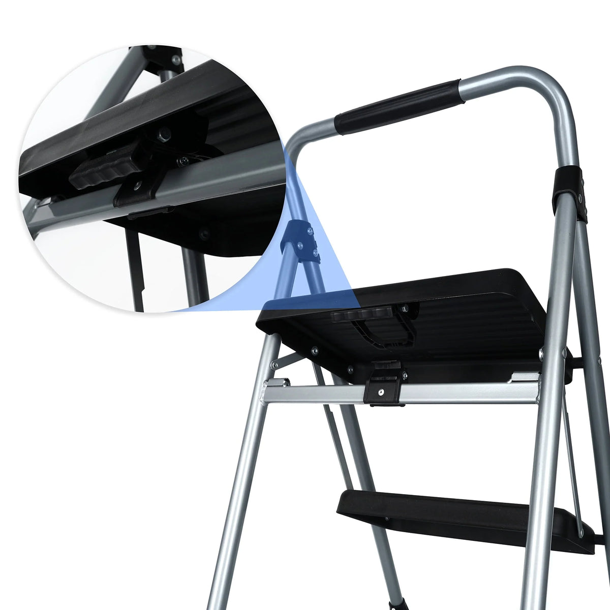 Gray & Black 2-Step Steel Foldable Step Stool P24739