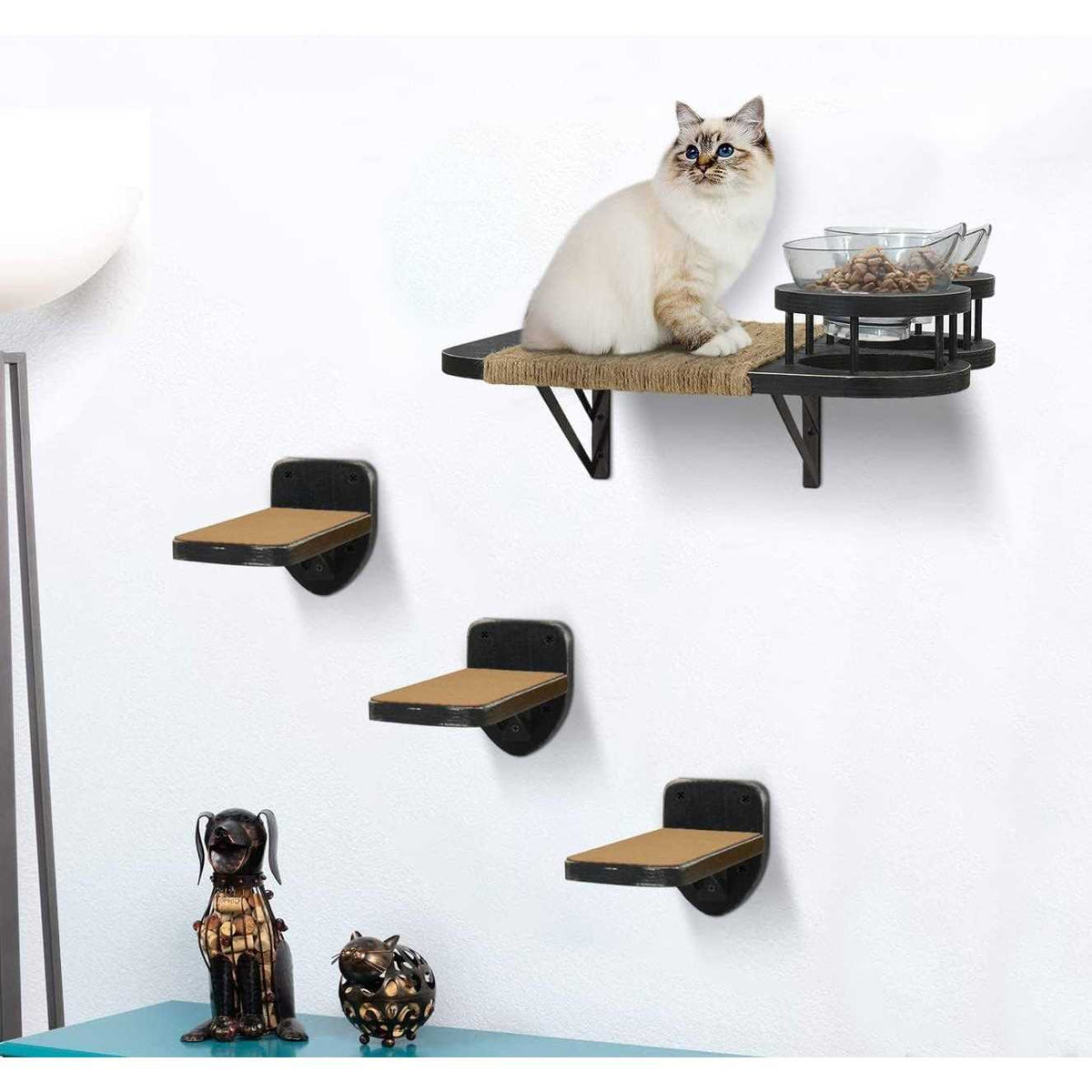 Cat Hammock Wall Shelves with 3 Steps and 2 Food Shelf L3946