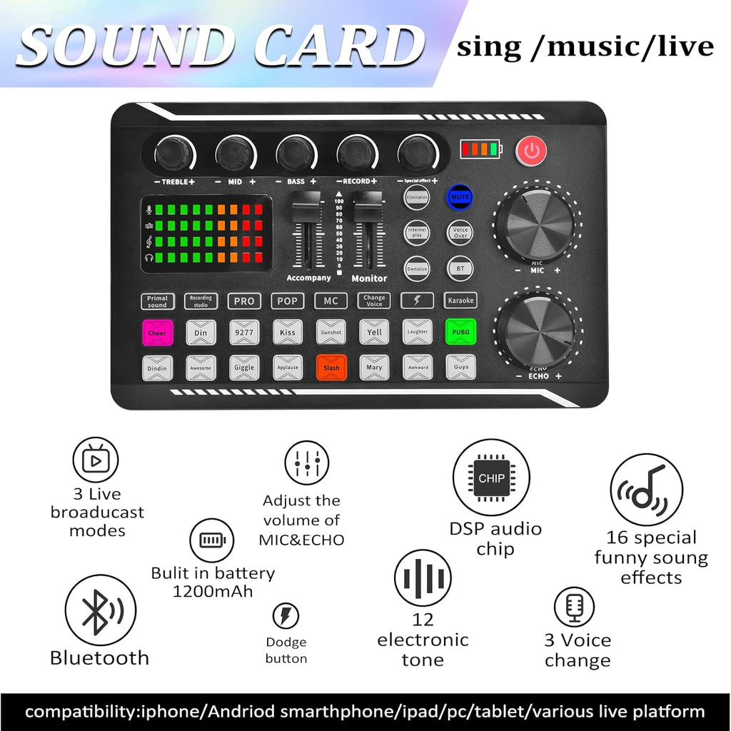 Audio Interface with DJ Mixer and Sound Card Microphone C2341