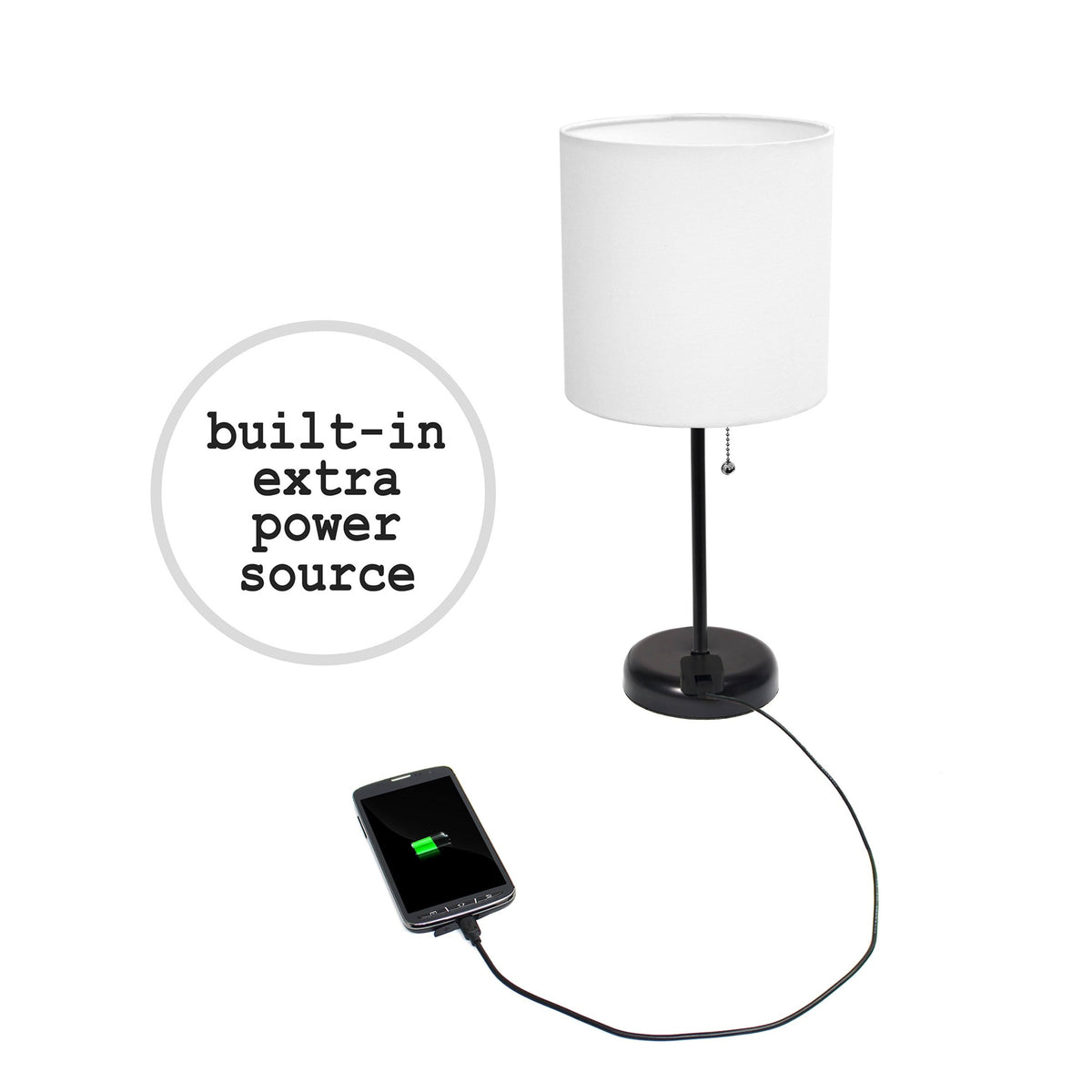 Metal Fabric Lamp with Charging Outlet White Rose Gold Base R36358