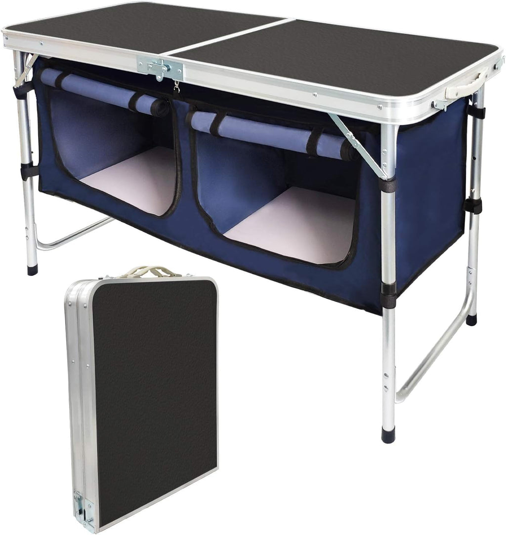 Folding Camp Table with Storage Organizer, Aluminum Adjustable (Black) W90094