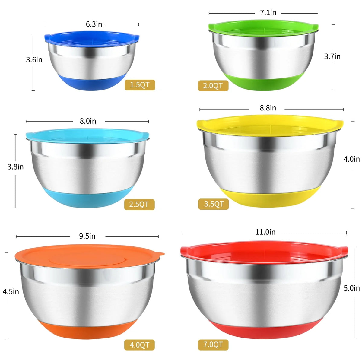 20 Pcs Stainless Steel Mixing Bowls Set with Lids L577