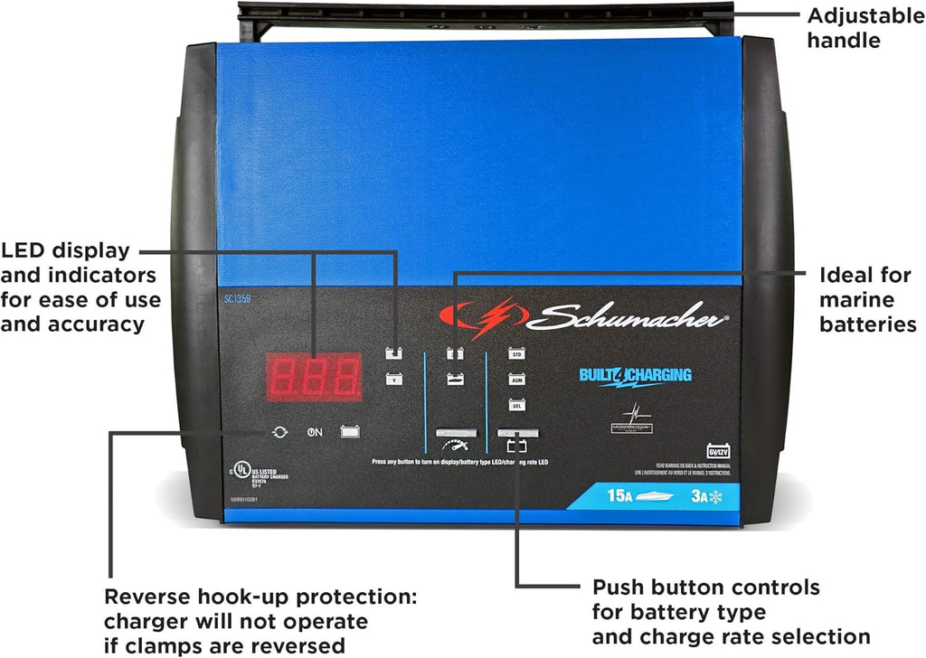 Fully Automatic 15 Amp 3 Amp 6V 12V Battery Charger Maintainer B141