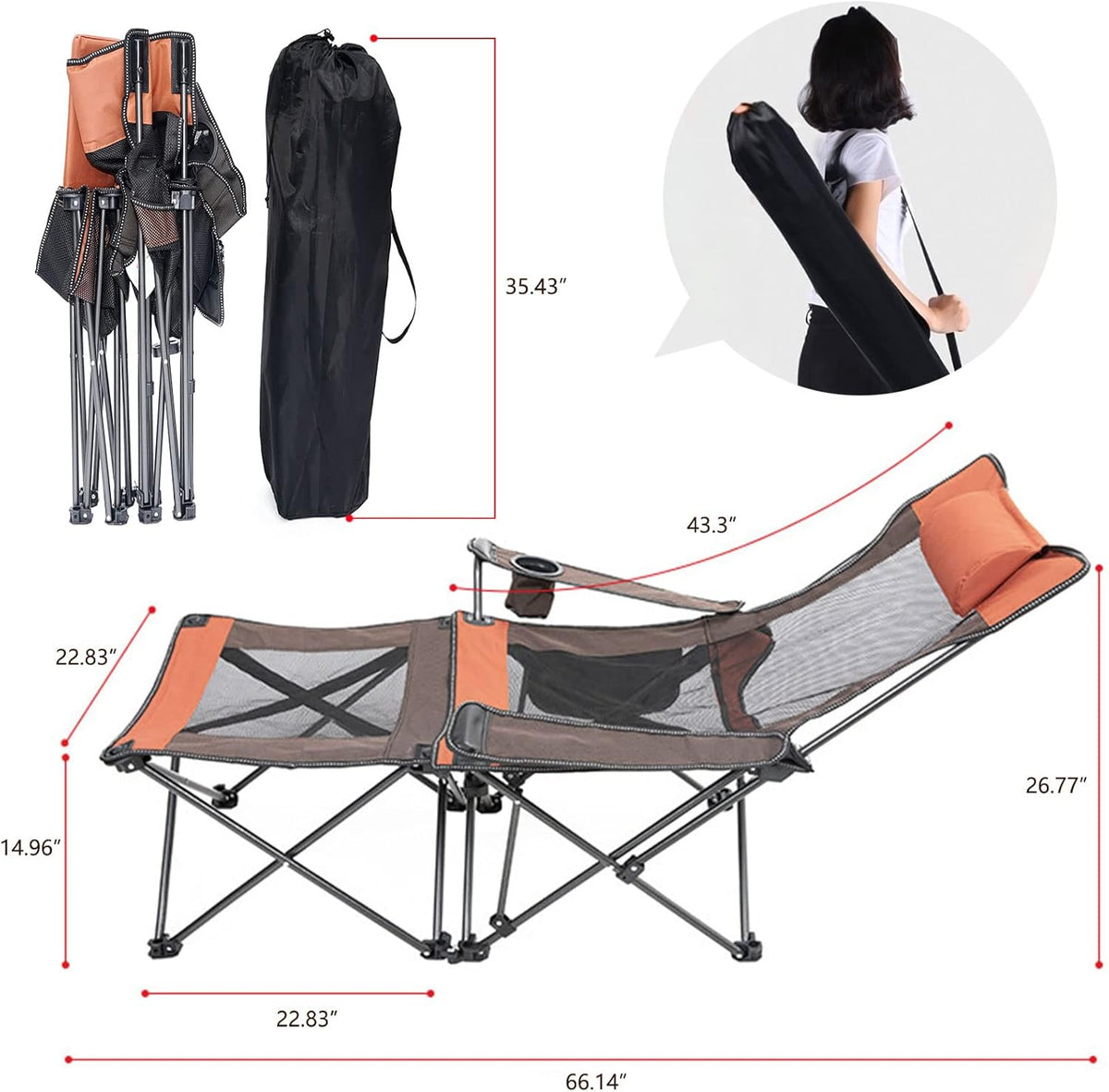 Folding Reclining Camping Chair with Footrest O6611