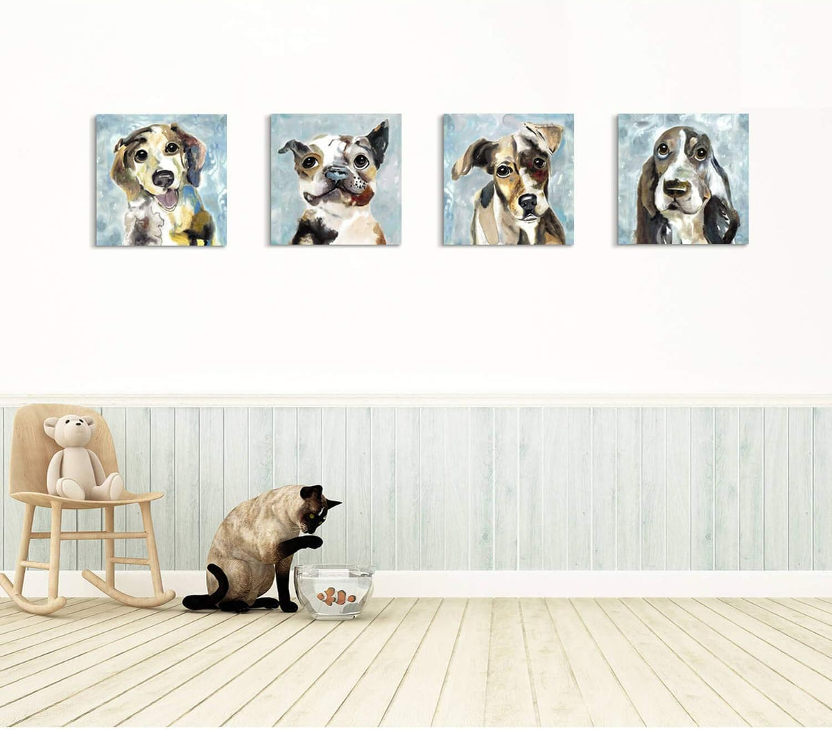 Abstract Dog Canvas Print 16'' x 16'' 4 Panels I869