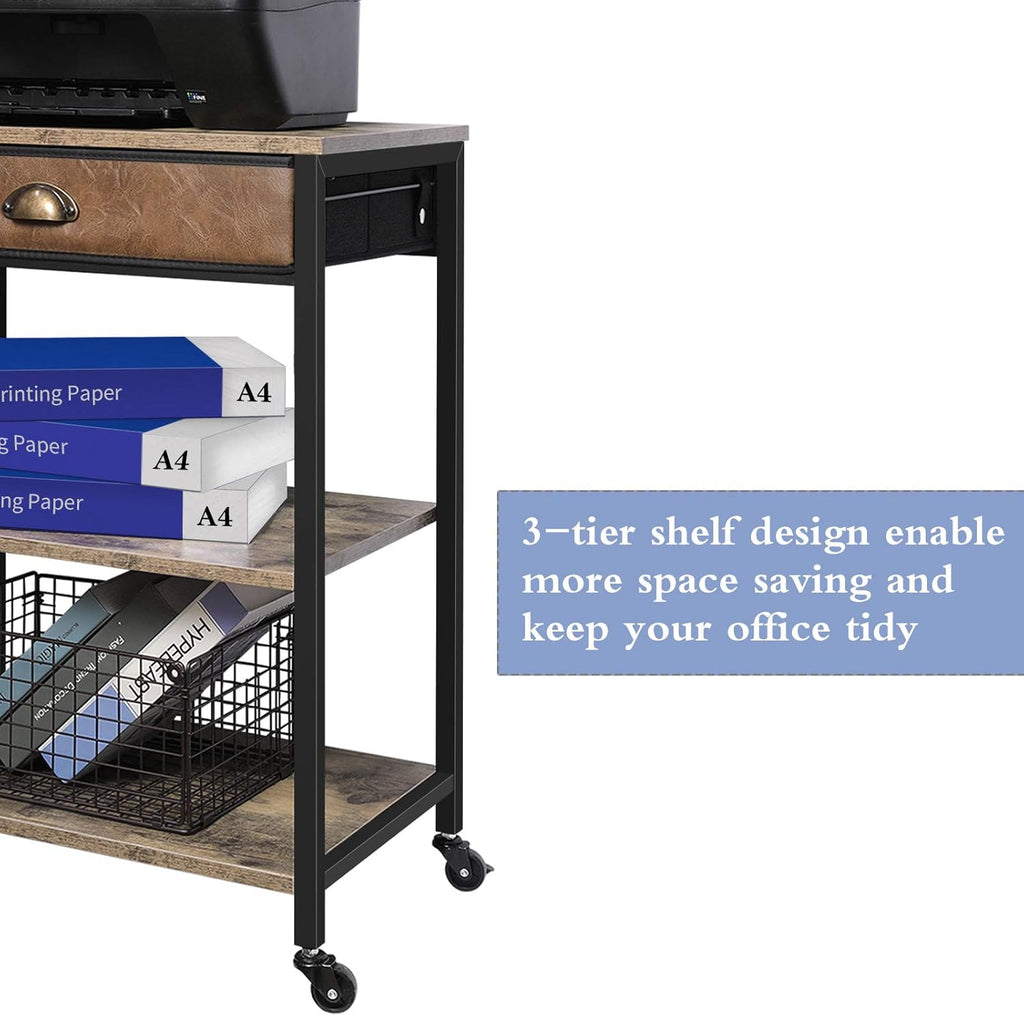 3 Tier Printer Stand with Storage Drawer and Wheel R437374
