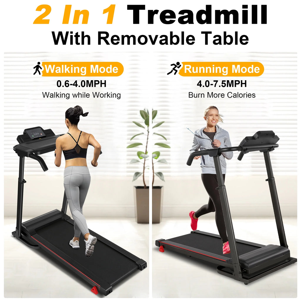 Folding Treadmill with Removable Tabletop and Incline, 2.5 HP, Black Y866219