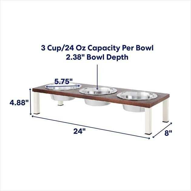 Dark Wooden Elevated Stainless Steel Dog & Cat Bowl W18876