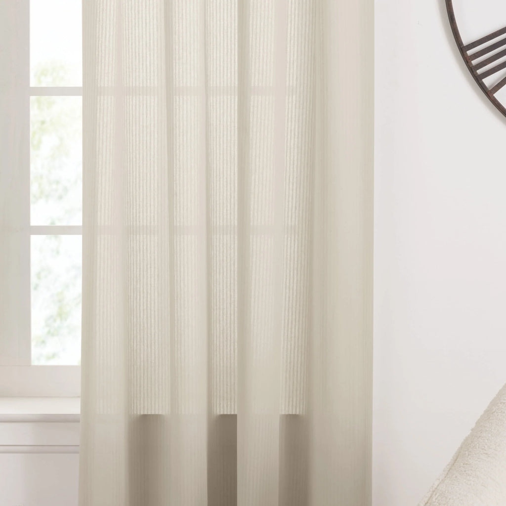 Semi-Sheer Stripe Organic Cotton Window Curtain Pair White 84 N43953