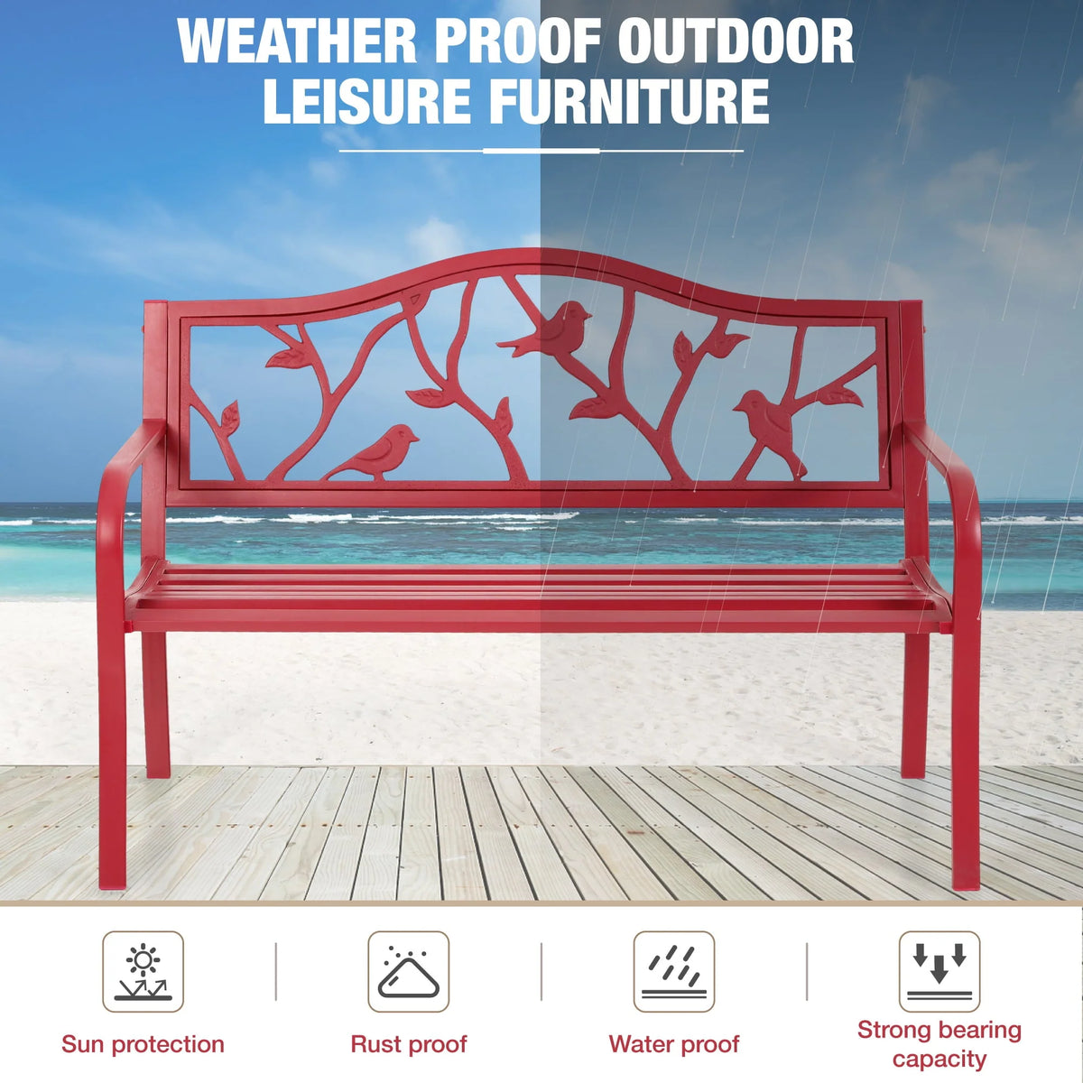 Red Metal Patio Garden Bench H7741