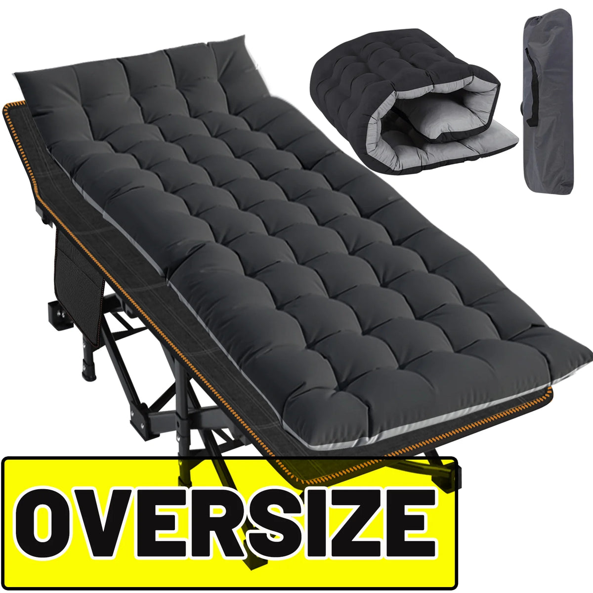 Oversized Folding Camping Cot with Mattress and Carry Bag O1917