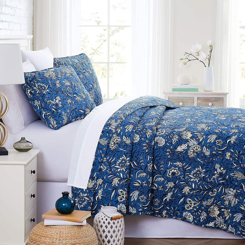 Oversized Quilt Cover Set with 1 Quilt Set and 2 Shams, Full / Queen, Blue Z193
