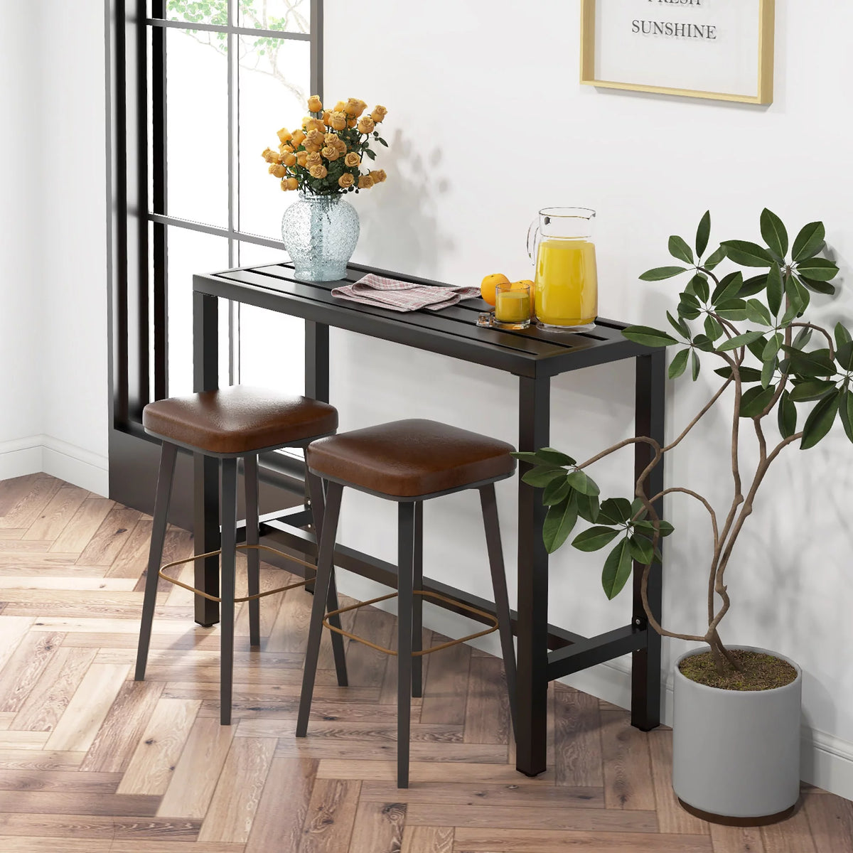 Outdoor Metal Bar Table 55'' Patio Counter Height Dining Table Black P708139