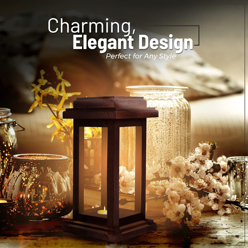 Rustic Decorative Wooden Candle Lantern Set of 2 J278