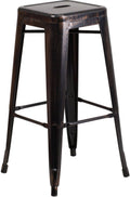 30" High Backless Black-Antique Gold Metal Indoor-Outdoor Barstool J704