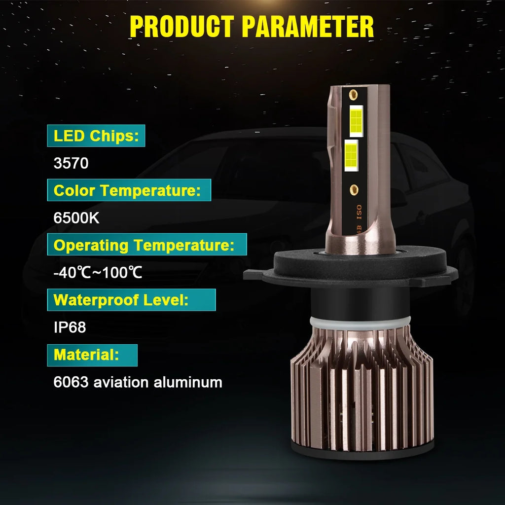 H4 9003 Dual Beam LED Bulbs, H11 Fog Light, 6500k Cool White, IP68 Waterproof H9941