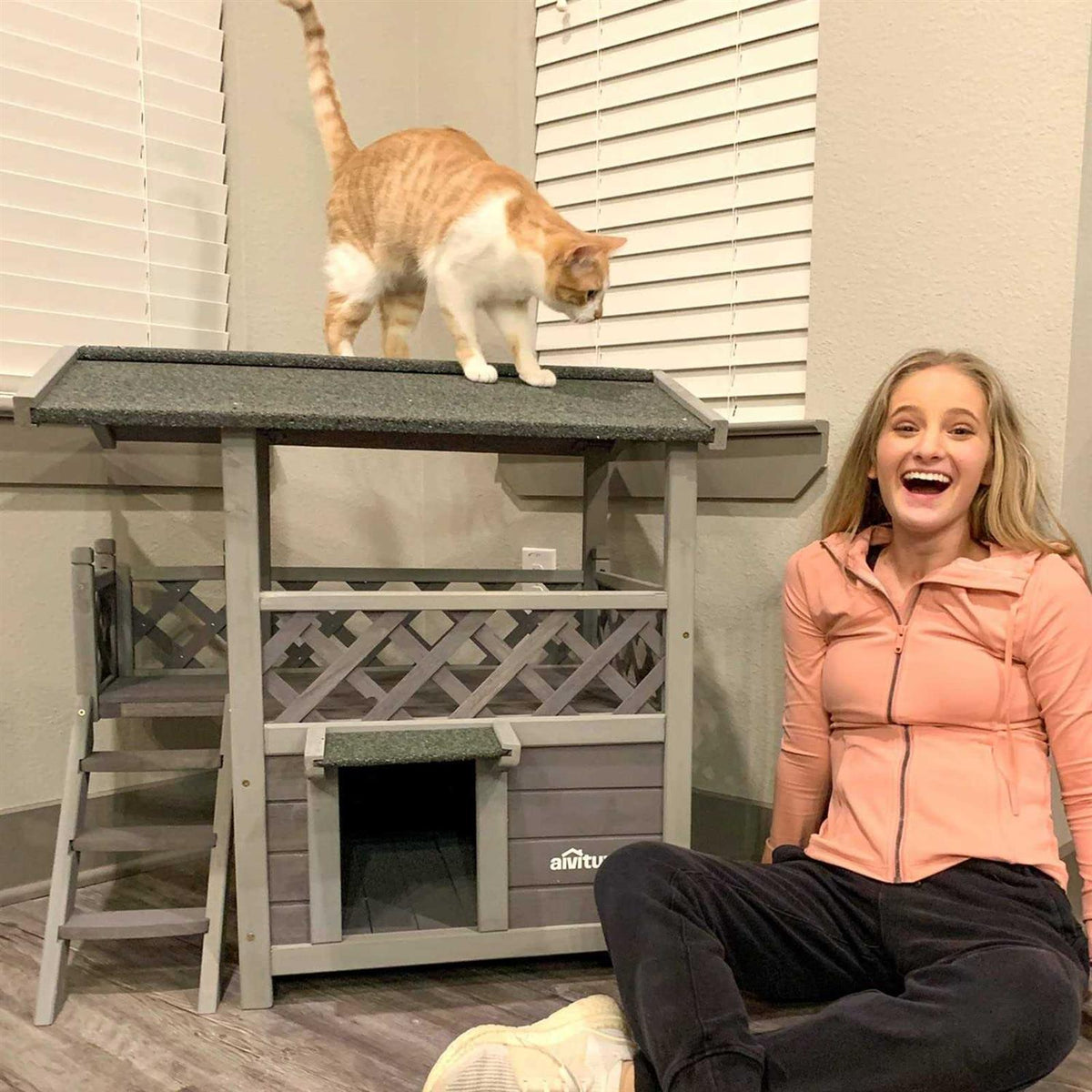 Outdoor Indoor Cat House with Escape Door G3490