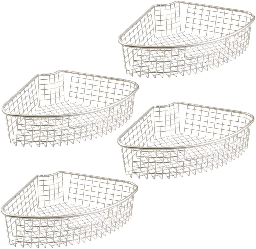 Metal Kitchen Cabinet Lazy Susan Storage Organizer Basket with Front Handle - 4 Pack L82702