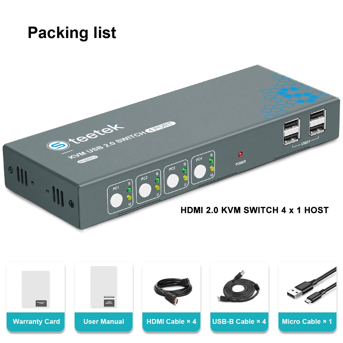 HDMI 4 Port 4K@60Hz USB KVM Switch with Cables G36571