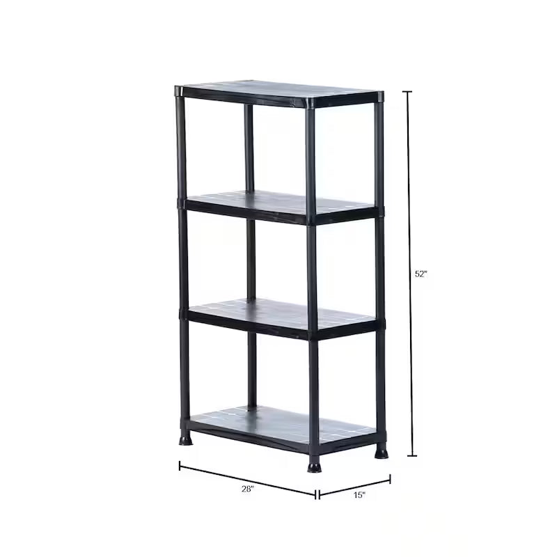 4-Tier Black Plastic Storage Shelving Unit D81947