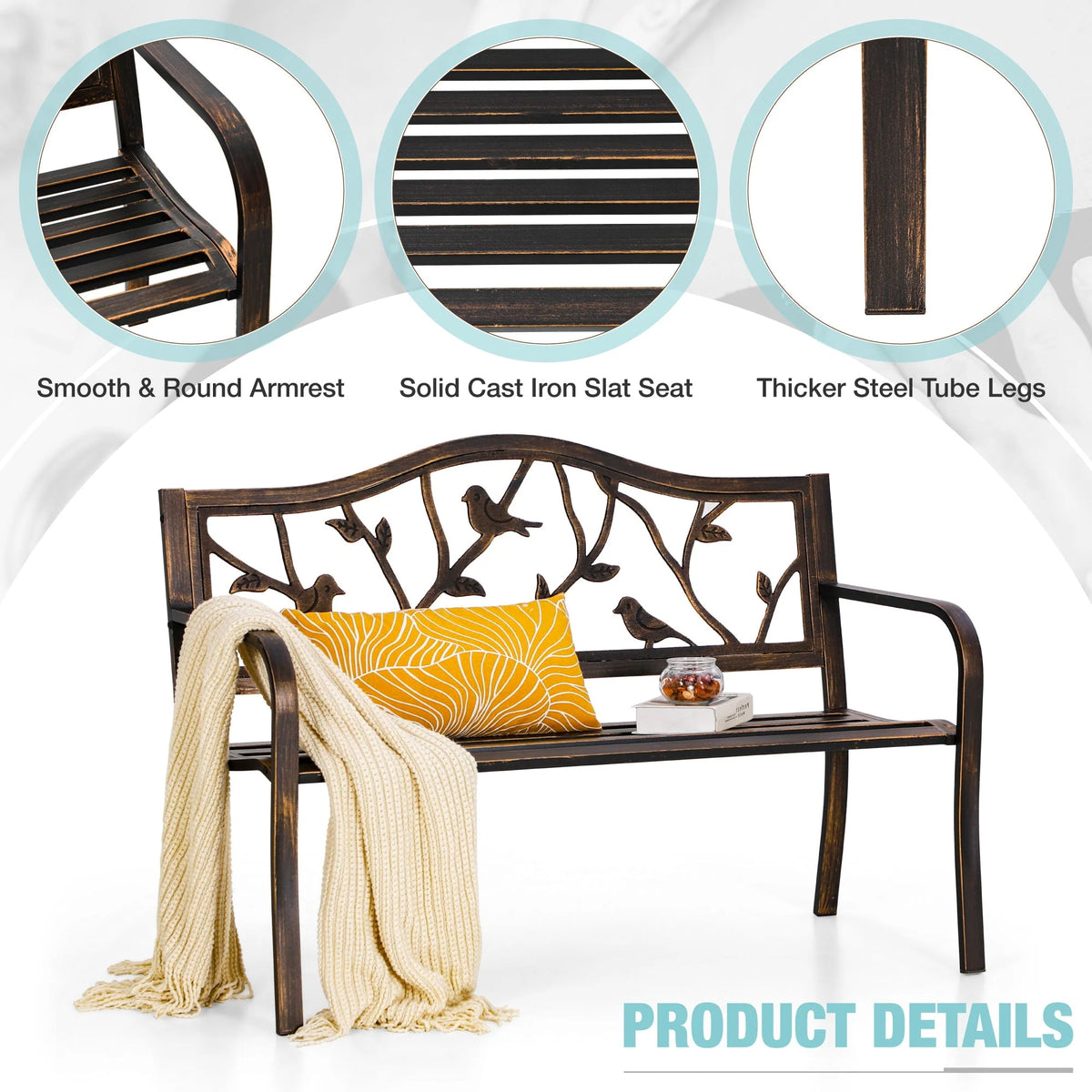 Red Metal Patio Garden Bench H7741