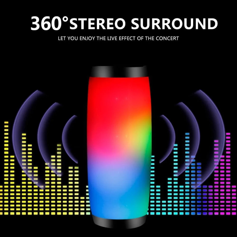 Black Portable Bluetooth 5.0 Speaker with LED Lights and 360 Stereo Sound O305