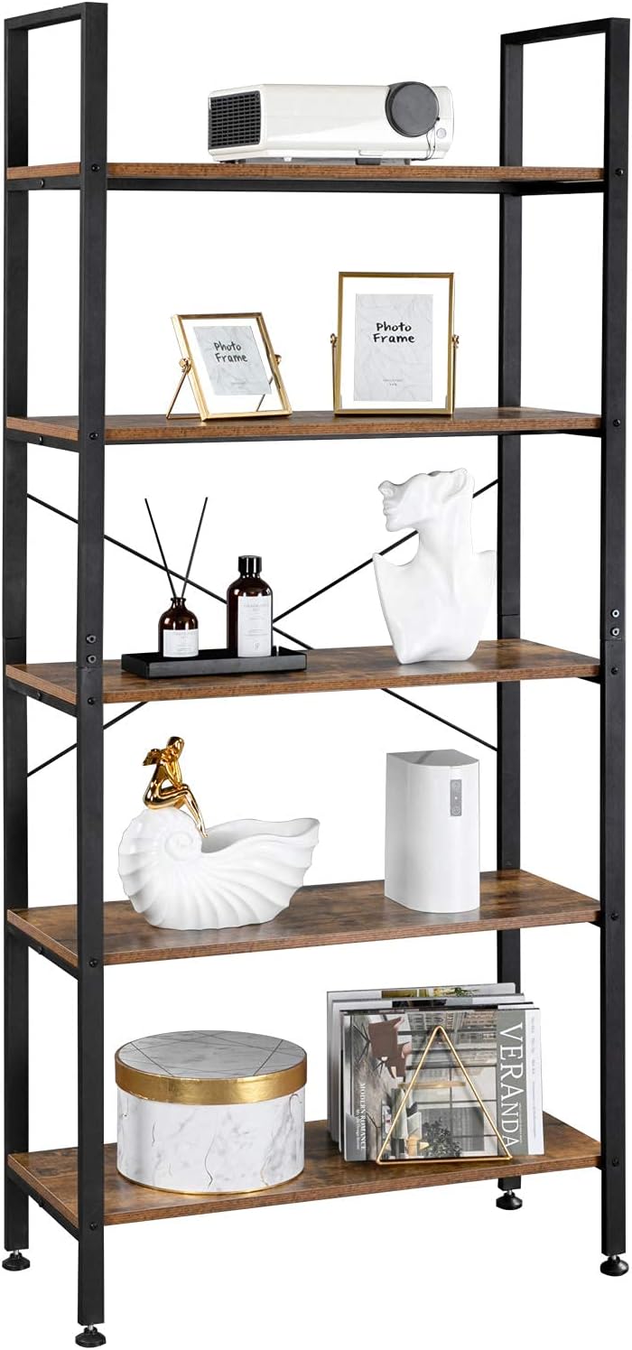 5 Tier Rustic Wood and Metal Bookshelf W559