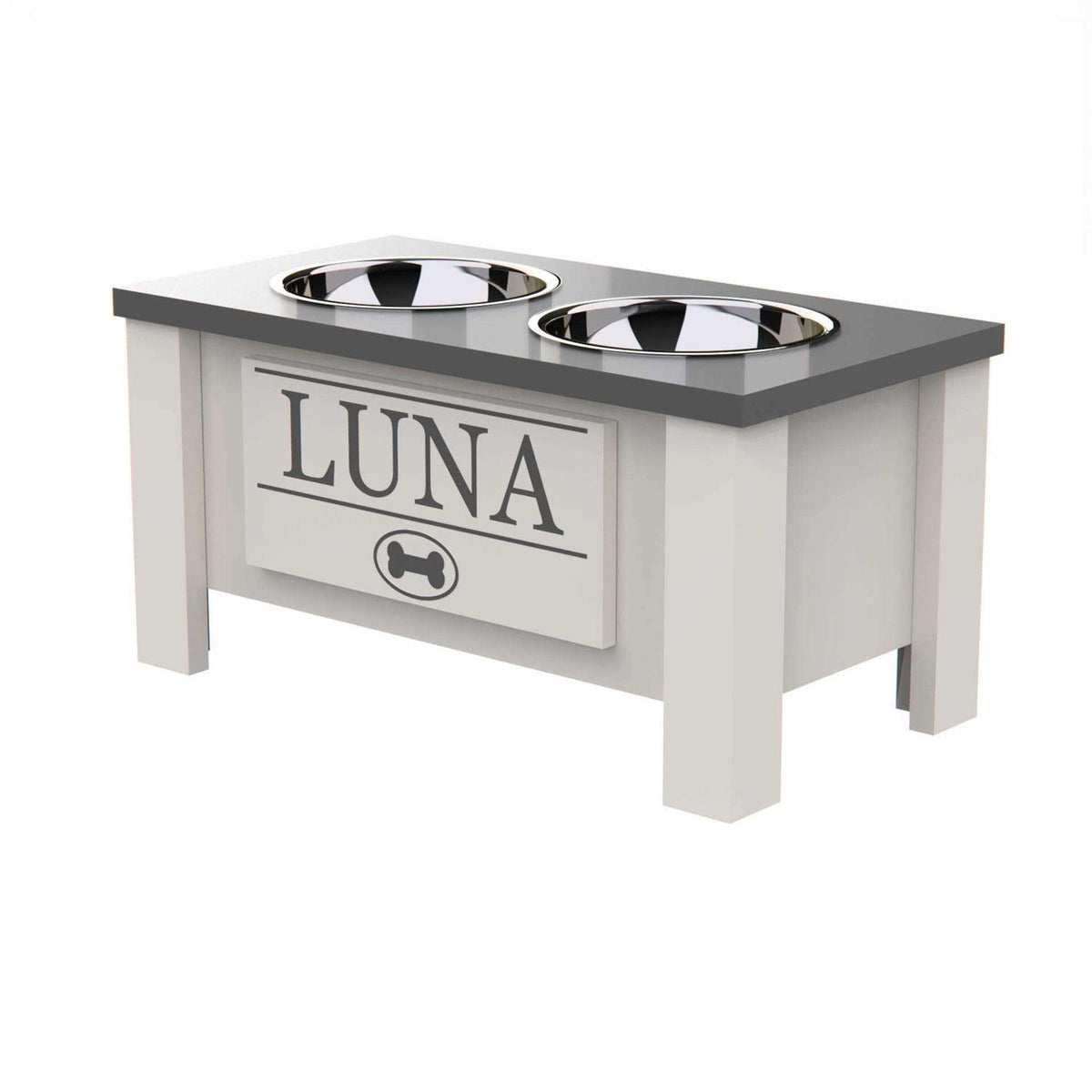 Personalized Elevated Dog Bowl Stand with Internal Storage N568
