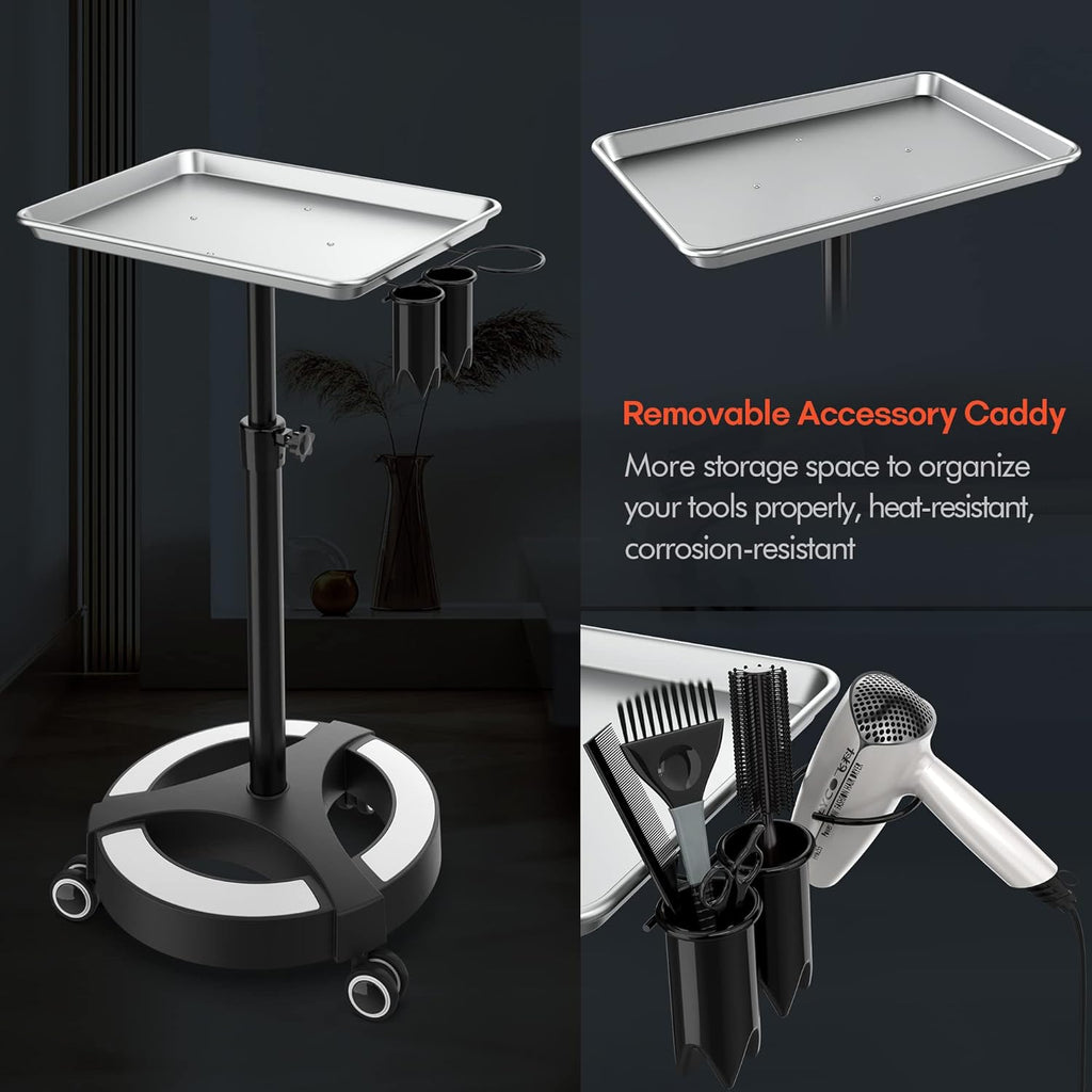 Adjustable Height Aluminum Salon Tray Cart with Accessory Caddy L726