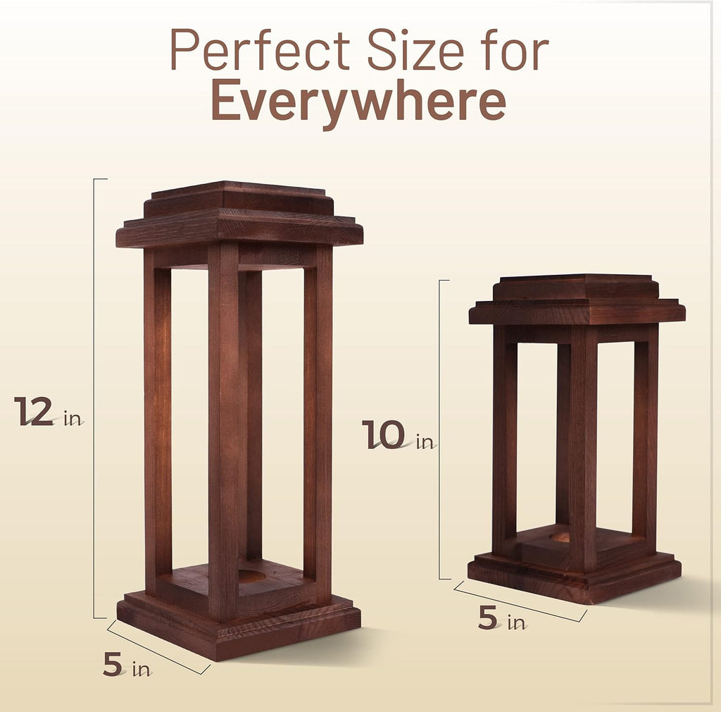 Rustic Decorative Wooden Candle Lantern Set of 2 J278