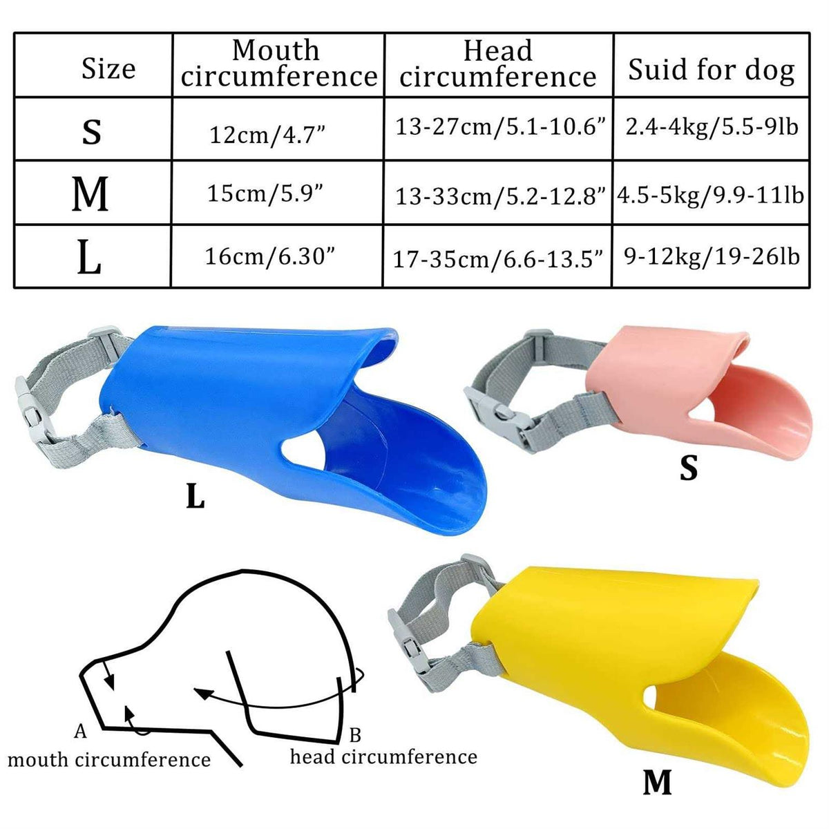 3pcs Silicone Dog Muzzle Adjustable V195