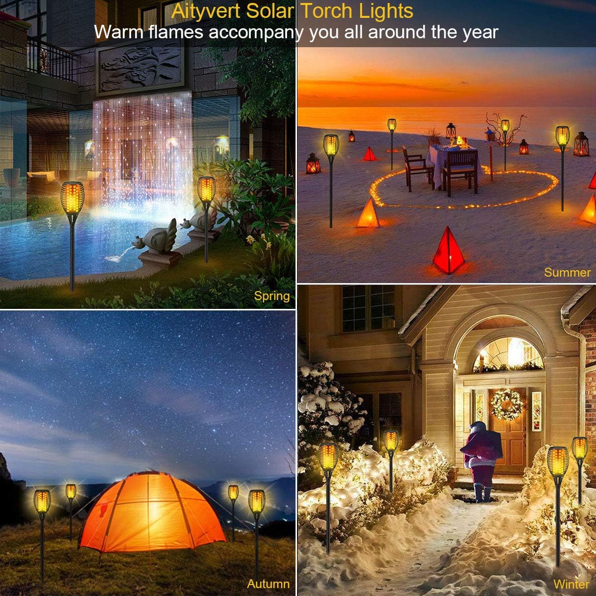 43 Flickering Flames Solar Torch Lights Outdoor Waterproof 4-Pack V1252