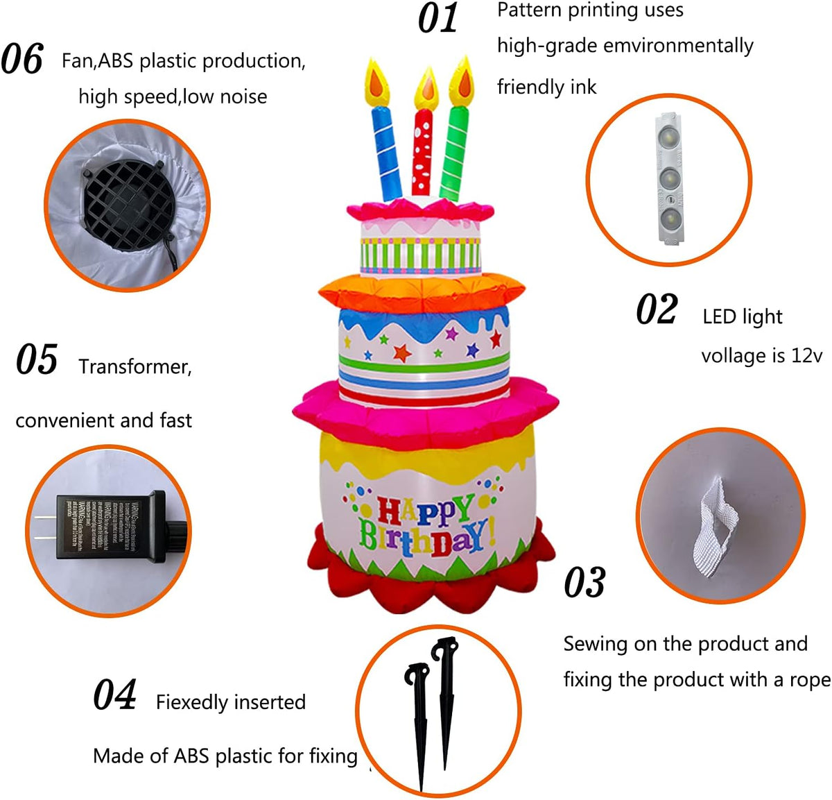 6FT Inflatable Happy Birthday Cake with Candles B48936