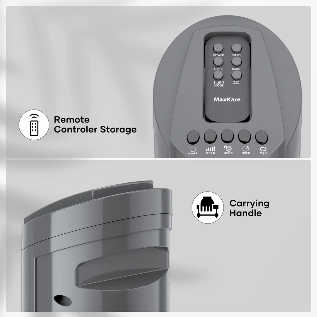 30 Tower Fan 120° Oscillating 60dB Quiet with Remote Control 3 Speeds 3 Wind Modes Timer Dark Gray A114
