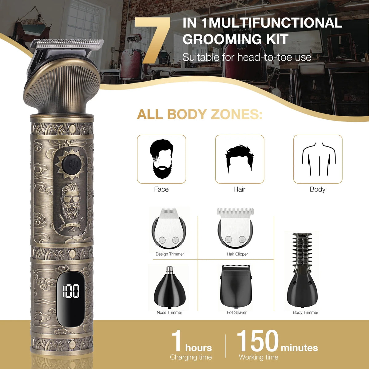 6-in-1 Cordless USB Rechargeable T-Blade Beard Trimmer Z848
