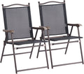 Set of 2 Brown Folding Sling Chairs with Armrest H558