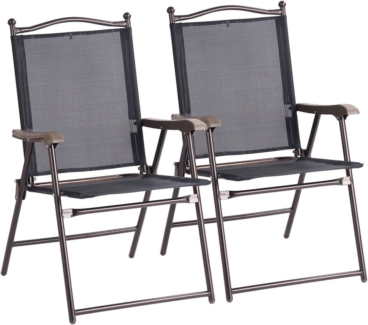 Set of 2 Brown Folding Sling Chairs with Armrest H558