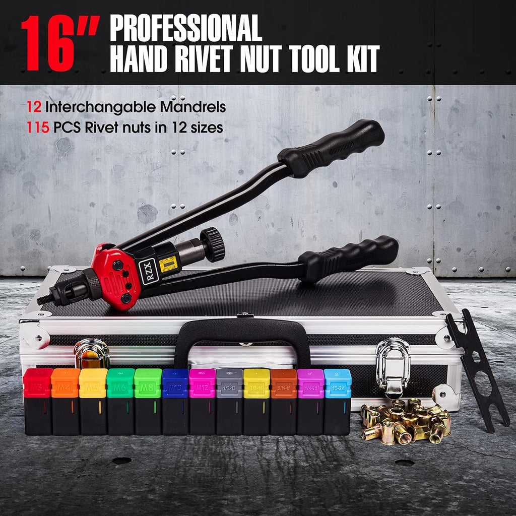 16 Rivet Nut Tool with 12 Mandrels and 115 Pcs Rivets Nuts Y726478