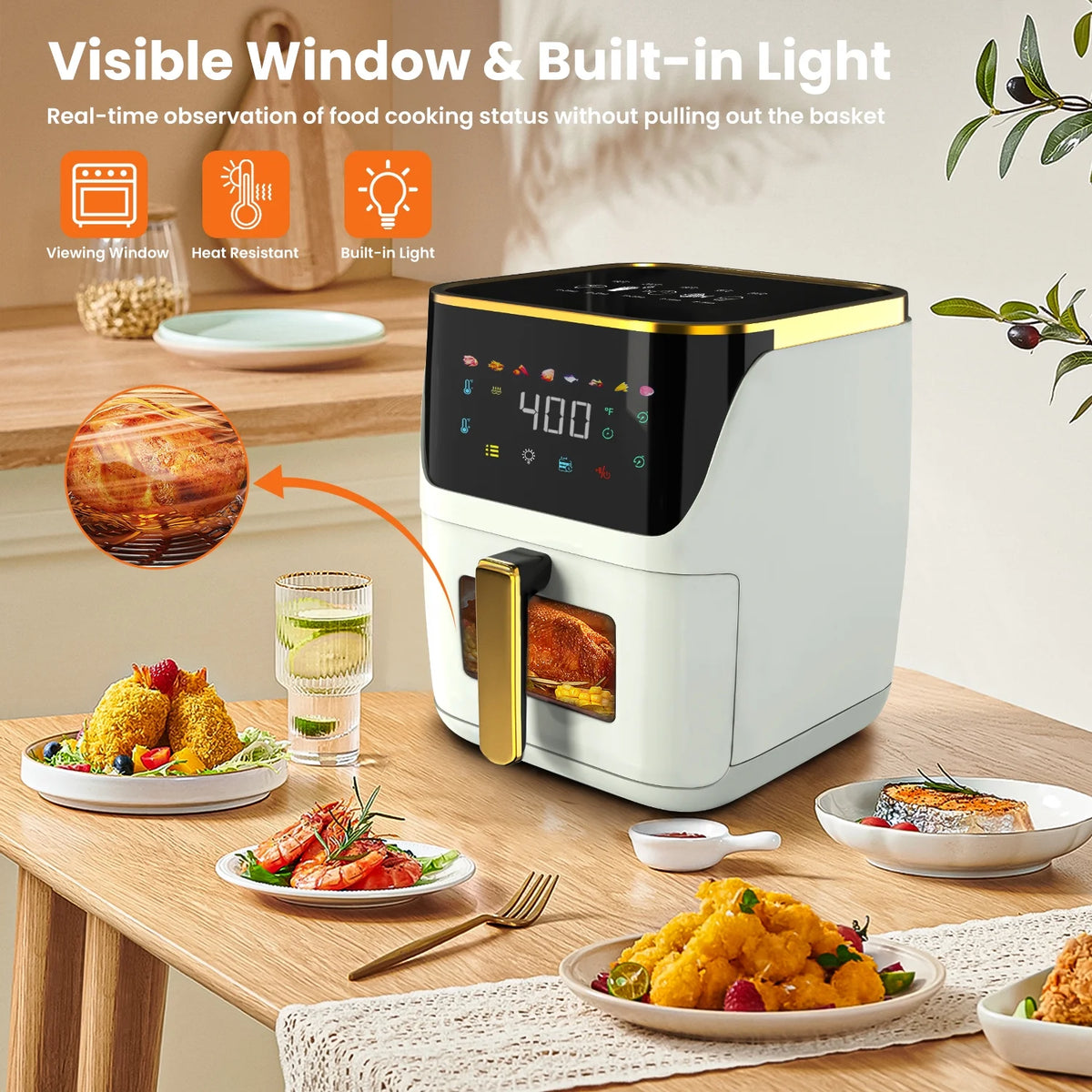 Air Fryer Large 8.5 QT White 8 in 1 Touch Screen Visible Window 1750W U1884