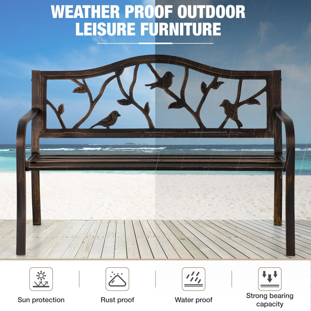 Red Metal Patio Garden Bench H7741